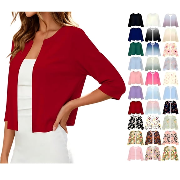 Tqcoqu Women's Open Front Casual Cardigan Jacket,3/4 Sleeve Bolero Shrug Lightweight Cropped Tops,Black Women's S-XXL