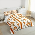 thumbnail image 4 of Manfei Vintage Orange Bowknot Queen Comforter Set for Girls, Mid Century French Flower Bedding Sets, Stripes Abstract Reversible Bedding Comforter Set, Super Cozy Room Decor, 3 Pieces, 4 of 9