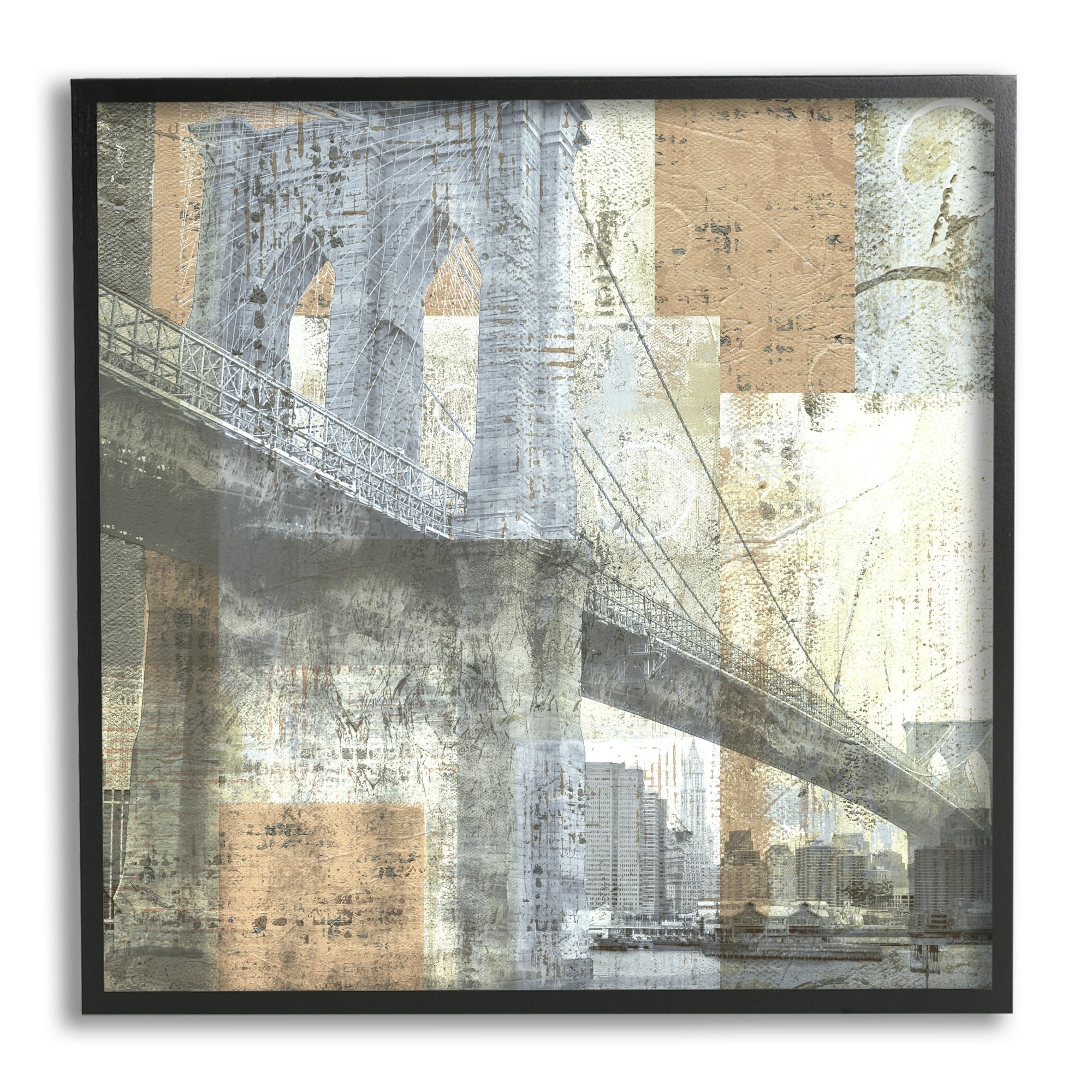 Stupell Industries Abstract Collaged Cityscape Arched Bridge Water Boats, 24 x 24, Design by Katrina Craven