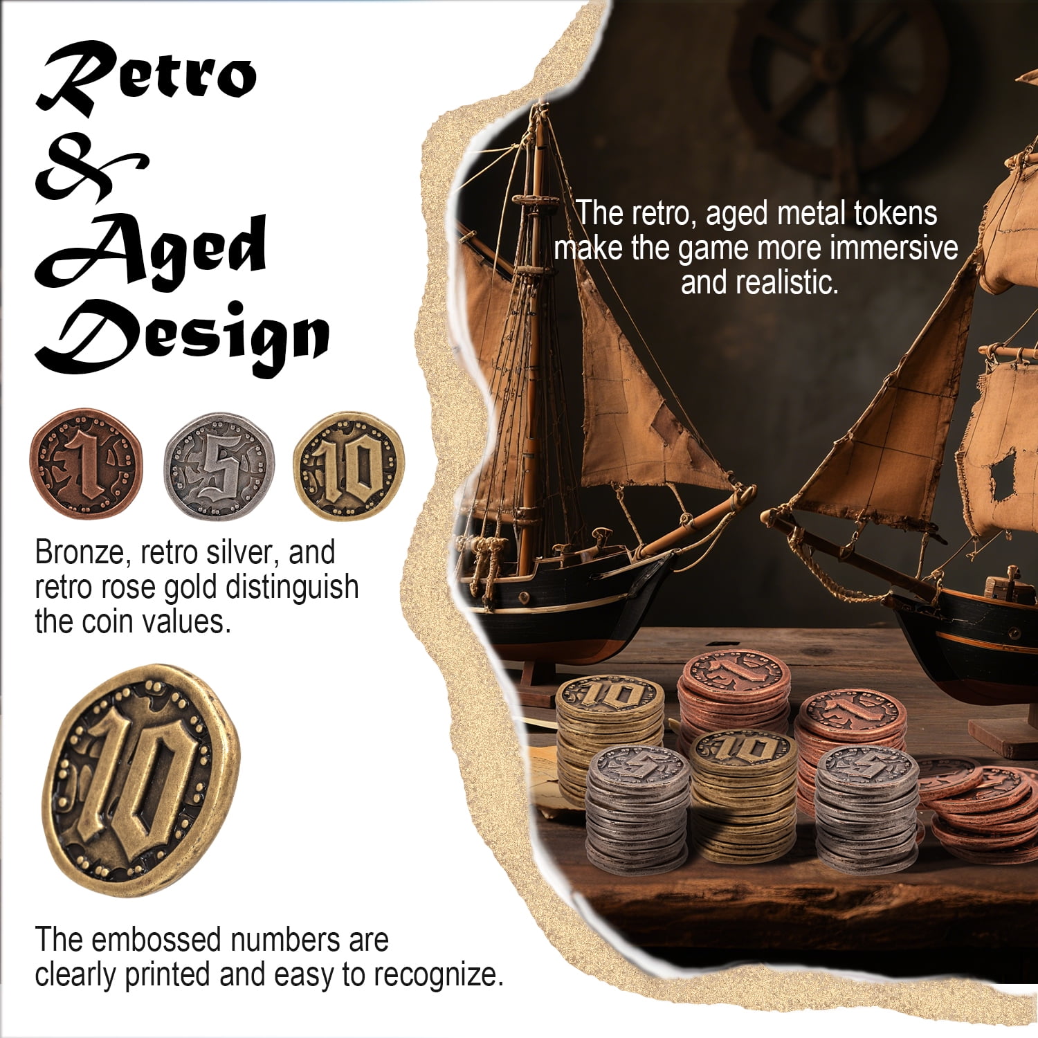 50PCS Metal Coins for Board Games, Prefdo Gold & Silver Tokens for Poker, RPG, Strategy Tabletop Gaming, Fantasy Metal Coins, Heavy Duty Generic Game Currency