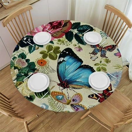 

Palnkart Flowers Butterflies Blue Butterfly Round Table Cover Stain Resistant Washable Indoor Outdoor Tablecloth Kitchen Dining Wedding Parties Waterproof 100% Polyester Fiber 46-50