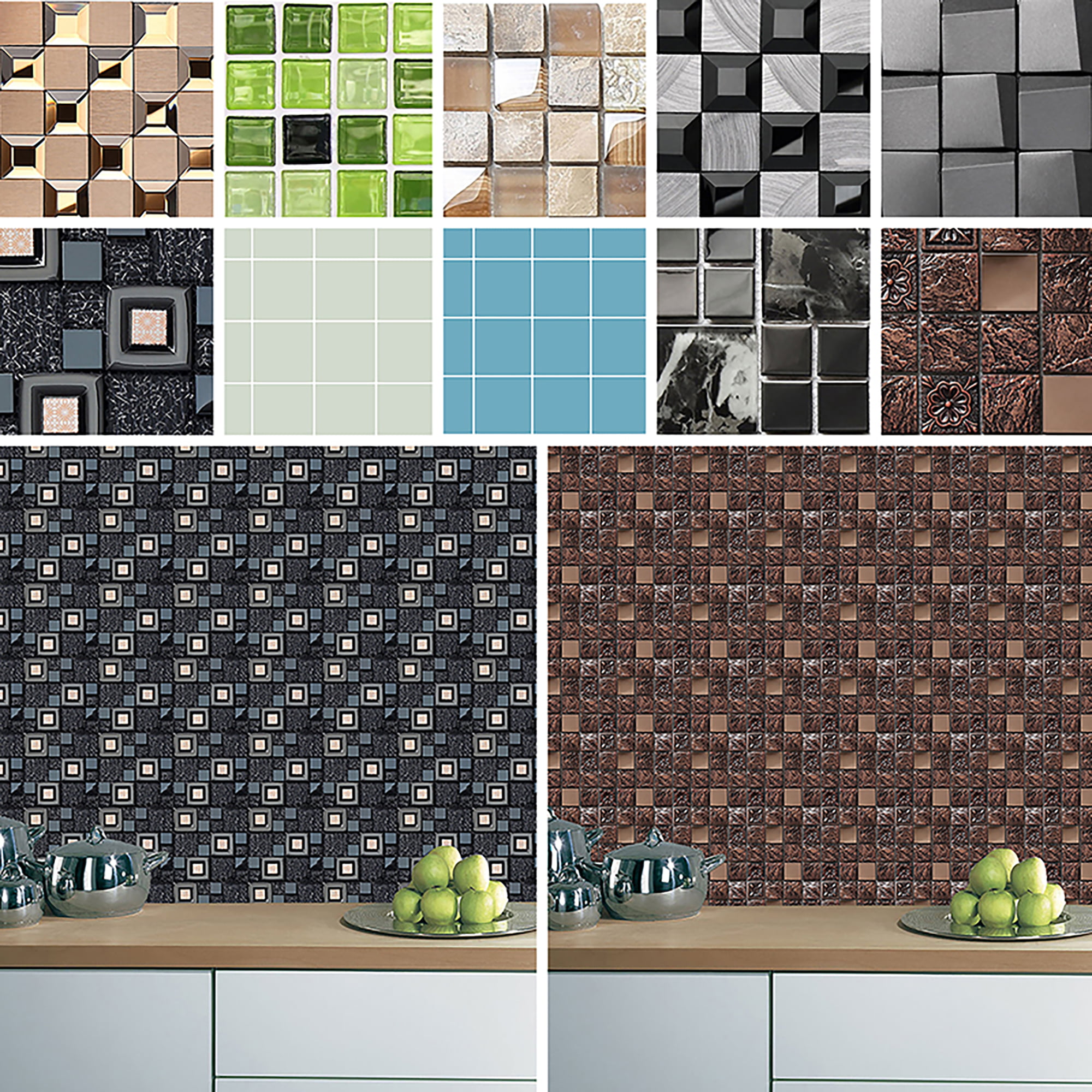 Home Beautify Mosaic Self Adhesive Wallpaper Kitchen/Bathroom Wall Tile  Stickers Foil 