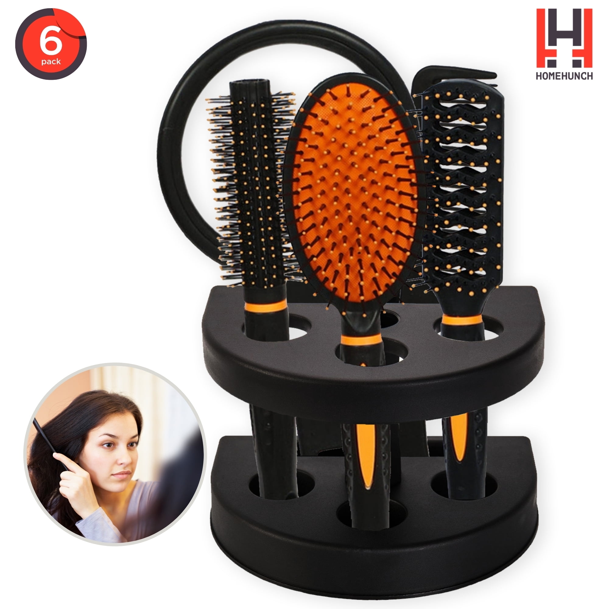 HomeHunch Hair Brush Set of 6 Brushes with Comb Holder and Accessories Organizer HomeHunch Hair Brush Set of 6 Brushes with Comb Holder and Accessories Organizer