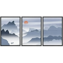 IDEA4WALL Framed Canvas Print Wall Art Set Pastel Watercolor Blue Mountain Range Nature Wilderness Modern Art Decorative Landscape Rustic for Living Room, Bedroom, Office - 24"x36"x3 Black