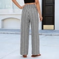 thumbnail image 4 of HKYNLAG Women Striped Linen Pants Loose Wide Leg Trousers Casual High Rise Smock Waist Pants Comfy Lounge Pants with Pockets Black S, 4 of 5