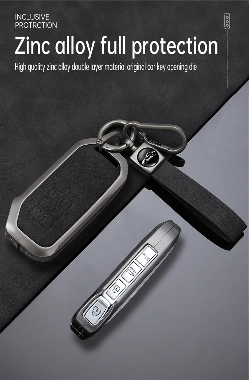 Heavy-Duty 7-Button Zinc Alloy Smart Key Fob Cover for Kia EV6 GT-Line K8 V6 Sportage Niro Hybrid 2023 Sorento Keyless Entry Remote Case with Metal Keychain Holder