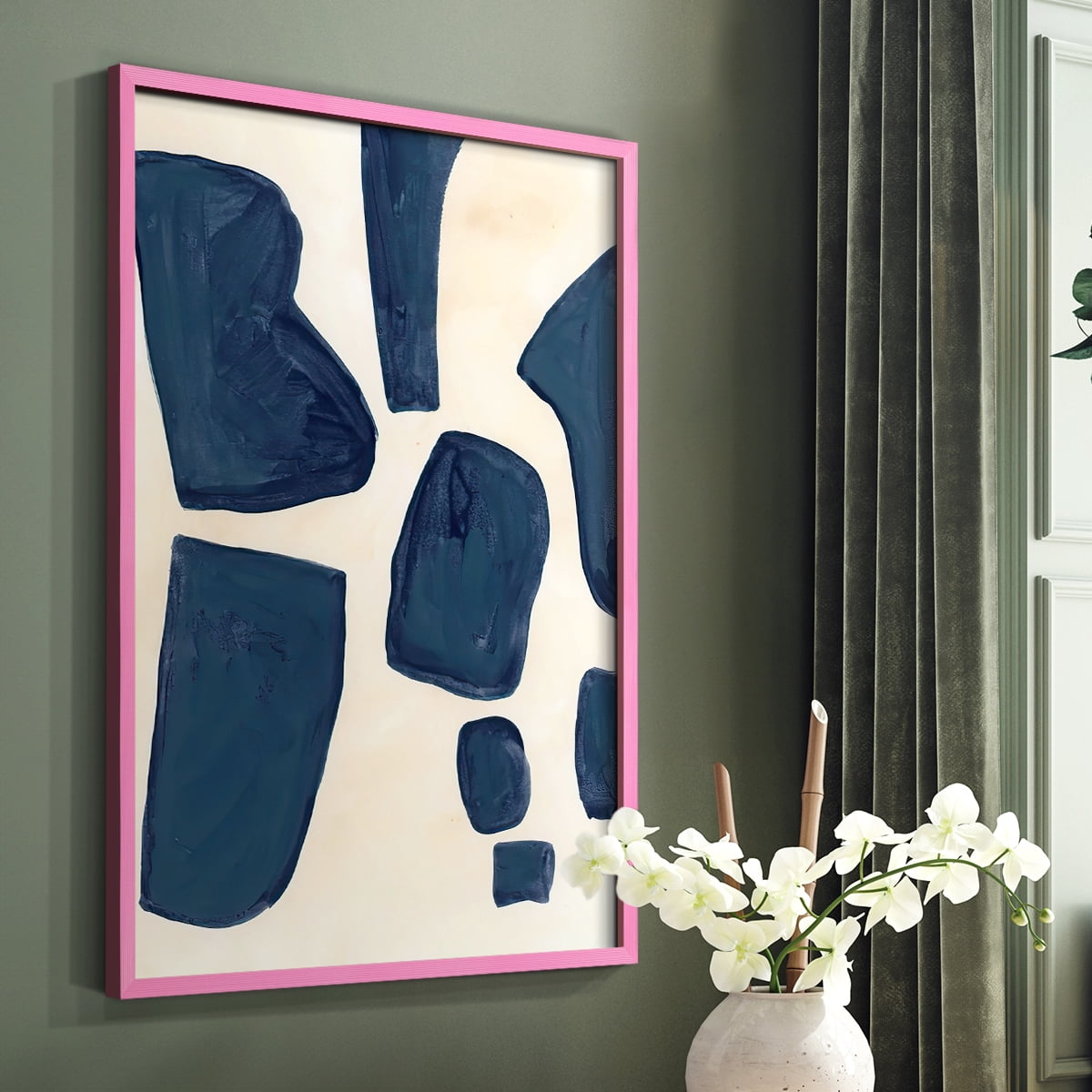 Blue Pieces I Framed Print in Pink Solid Wood Framed Print No Nail Hanging