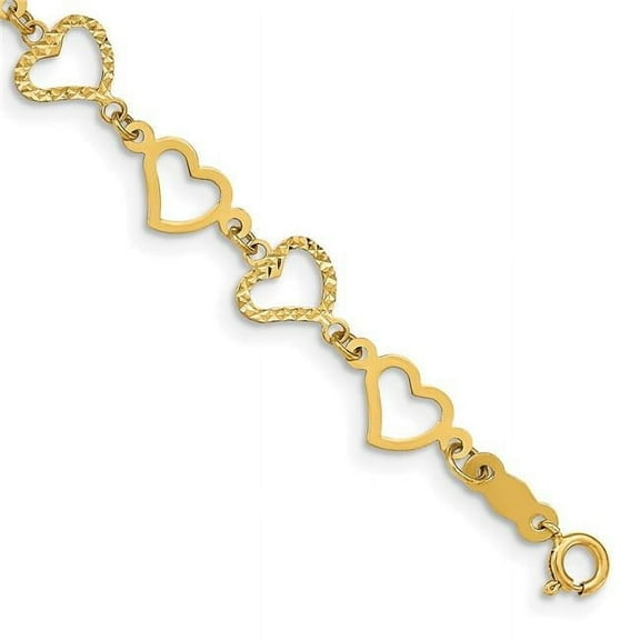 Finest Gold 14K Yellow Gold Flat Diamond-Cut Open Hearts 7.5 in. Bracelet