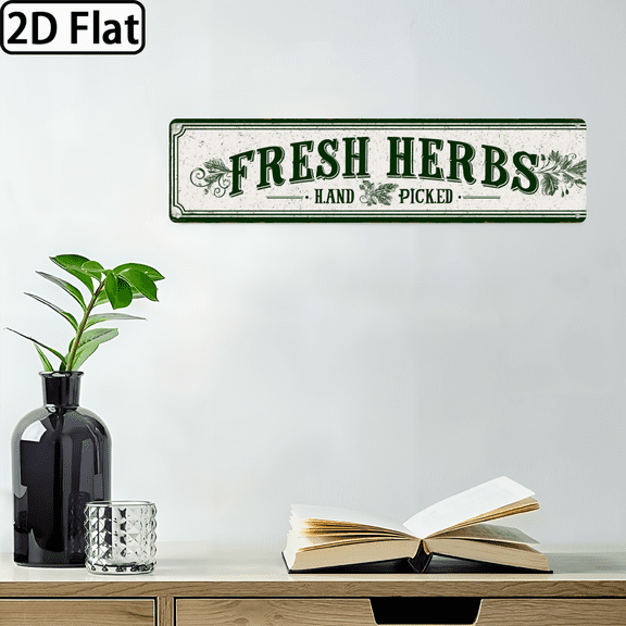 Fresh Herbs Vintage Metal Sign Retro Garden Decorations Green Plant Floral Printing Poster Tin Sign Hanging Plaque for Home Garden Yard Patio Farmhouse Wall Decor 4x16 Inches