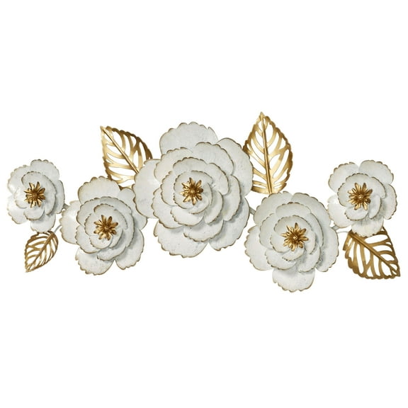 Aurora Floral Metal Wall Topper, 16 by 38 Inches, Ivory and Gold