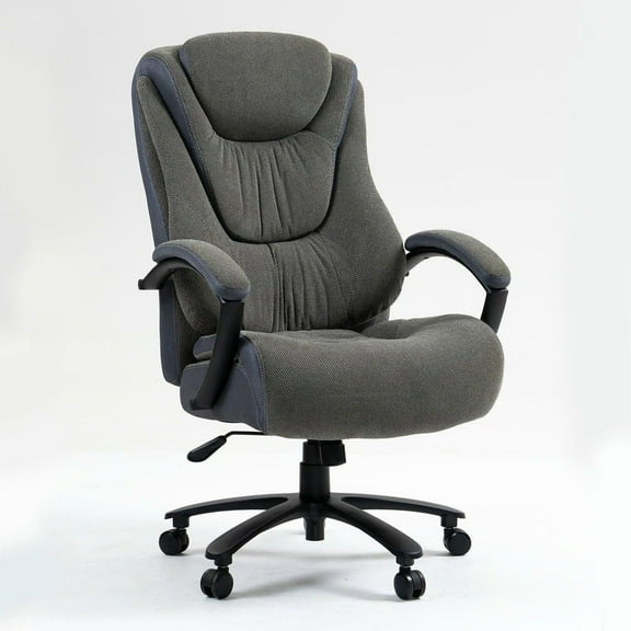 Resenkos High Back Executive Office Chair, Linen-Feel Fabric, 4-Level Gas Lift, Ergonomic S-Curve Support, Black Gray