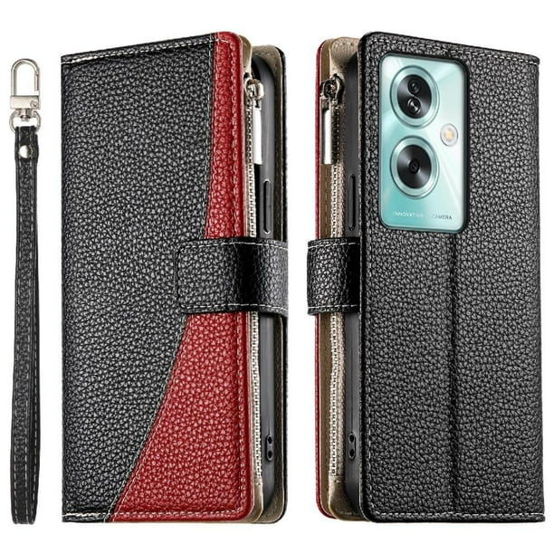 Funda cartera GANGXUN para OPPO A79 5G , cuero PU con tarjetero, cremallera, correa de mano, soporte y protección 571°