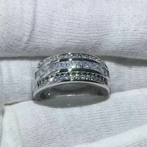 3Ct Princess Cut Real Moissanite Men's Anniversary Band Ring14k White Gold Plated Silver