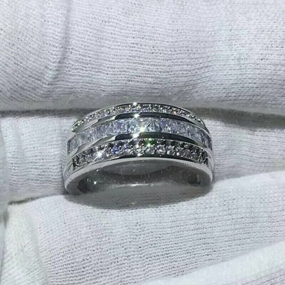3Ct Princess Cut Real Moissanite Men's Anniversary Band Ring14k White Gold Plated Silver