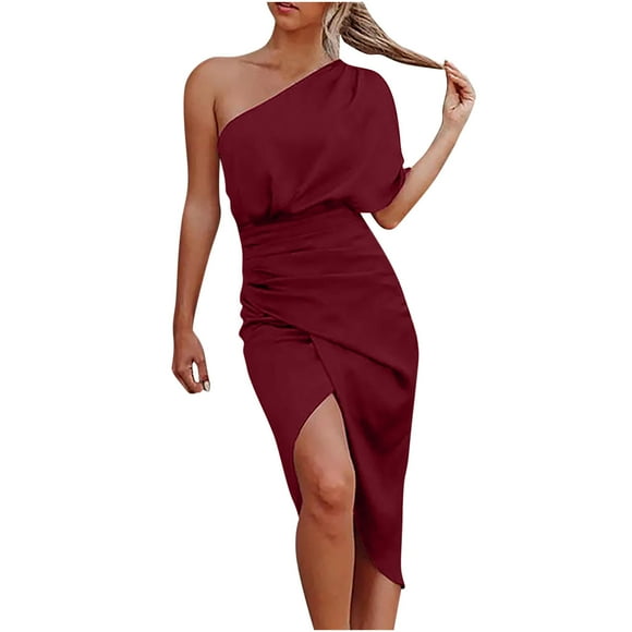 one shoulder formal dresses for women wedding guest empire waist pencil dress solid color cocktail dresses