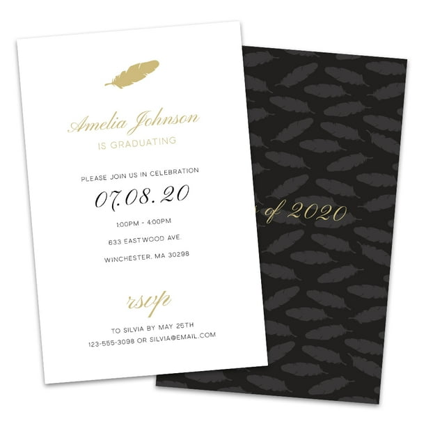 Personalized Gold Feather Graduation Invitations Walmart Com Walmart Com
