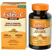 Ester-C With D3 Bone & Immune Health Complex Vegetarian Tablets- 60 Count, 60 Servings (Pack of 6)