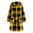 thumbnail image 4 of ibuvkizy Womens Buffalo Plaid Fuzzy Long Fleece Coat,Lapel Collar Button Up Teddy Sherpa Warm Oversized Winter Hooded Outer Jacket with Pockets,S, 4 of 6