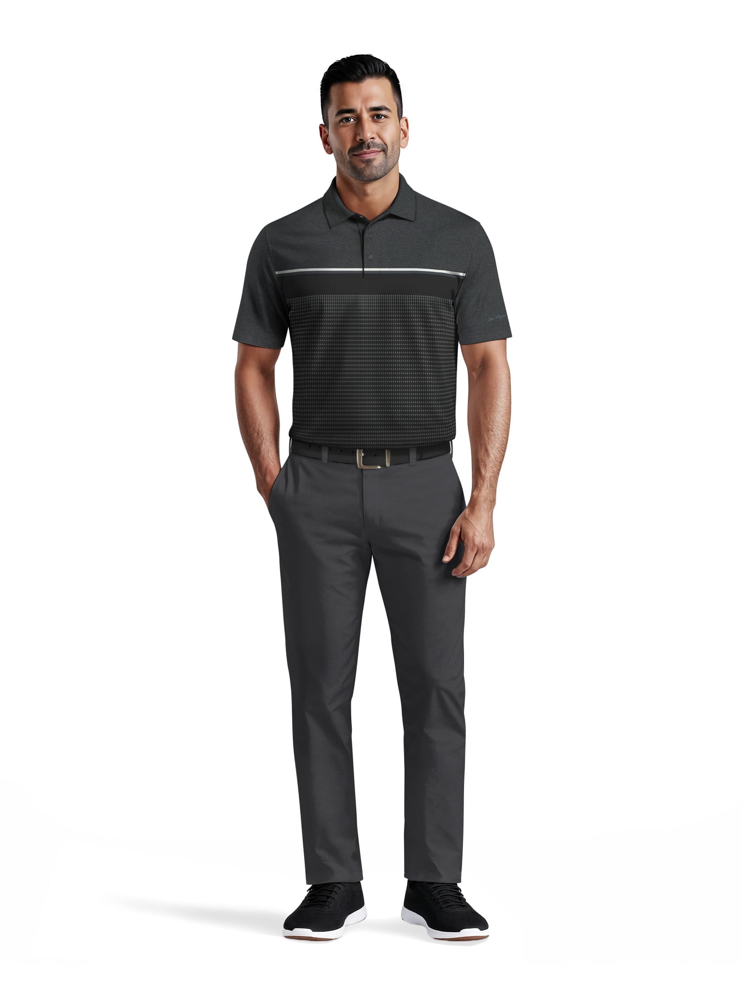 Ben Hogan Men's & Big Men's Performance Front Panel Printed Short Sleeve Polo Shirt, up to 5XL