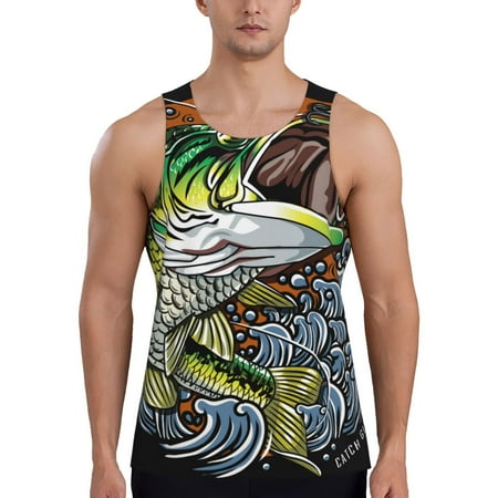 Yiaed fishing bass Print Mens Compression Shirt Slimming Body Shaper Vest Workout Tank Tops Abs Abdomen Undershirts-Small