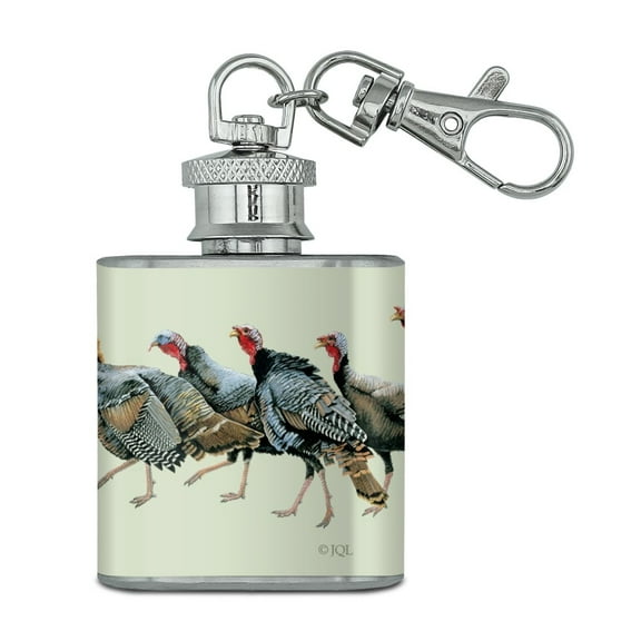 Turkeys in a Row Stainless Steel 1oz Mini Flask Key Chain