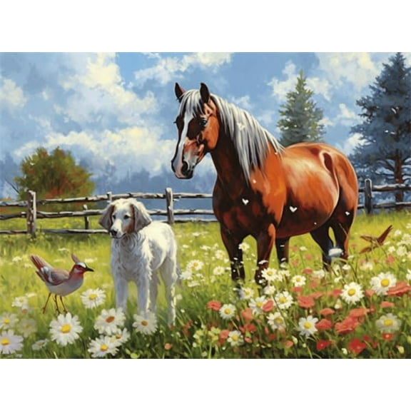 Jigsaw Puzzles 500 Pieces Chatting With The Neighbors Farm Horses Dog Formation Wooden Educational Intellectual Decompressing Funny Wall Art Gift