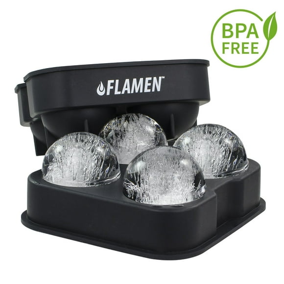 Flamen Ice Ball Maker Mold - Black Flexible Silicone Ice Tray - Molds 4 X 4.5cm Round Ice Ball Spheres