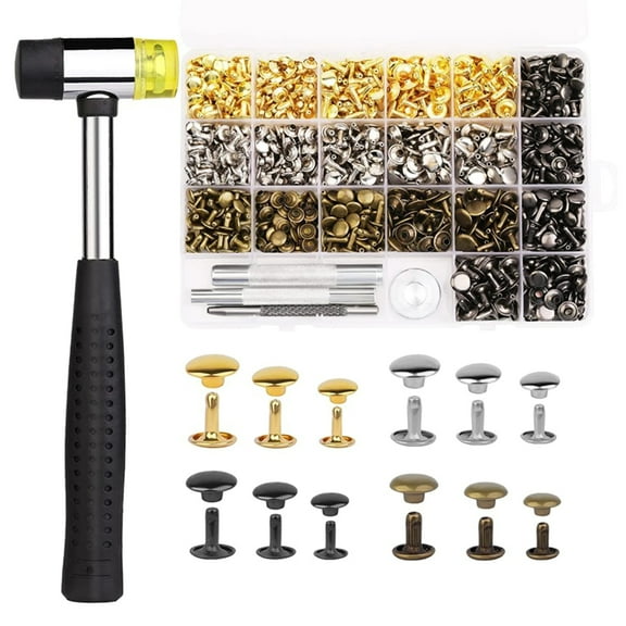 480x/Set Double Caps Rivets with Tool Metal Leather Rivets Kits for Leathercraft Rivets Replacement