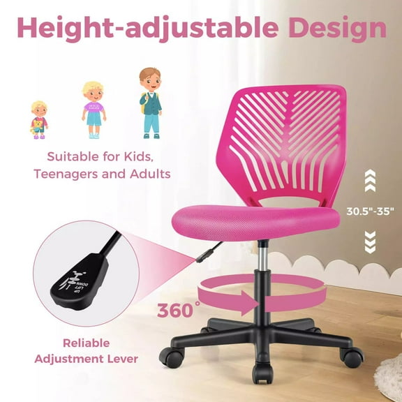 Harmijoy Kids Computer Chair, Height-adjustable Ergonomic Children's Desk Chair, Task Chair with Universal Casters, Pink