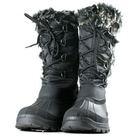 OwnShoe Women's Lace Up Faux Fur Rubber Duck Snow (Best Women's Snow Boots For Narrow Feet)