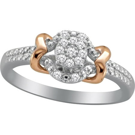 Diamond Accent 10kt Pink Gold over Sterling Silver Hearts Promise Ring