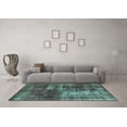 thumbnail image 3 of Ahgly Company Machine Washable Indoor Round Abstract Turquoise Blue Modern Area Rugs, 4' Round, 3 of 4
