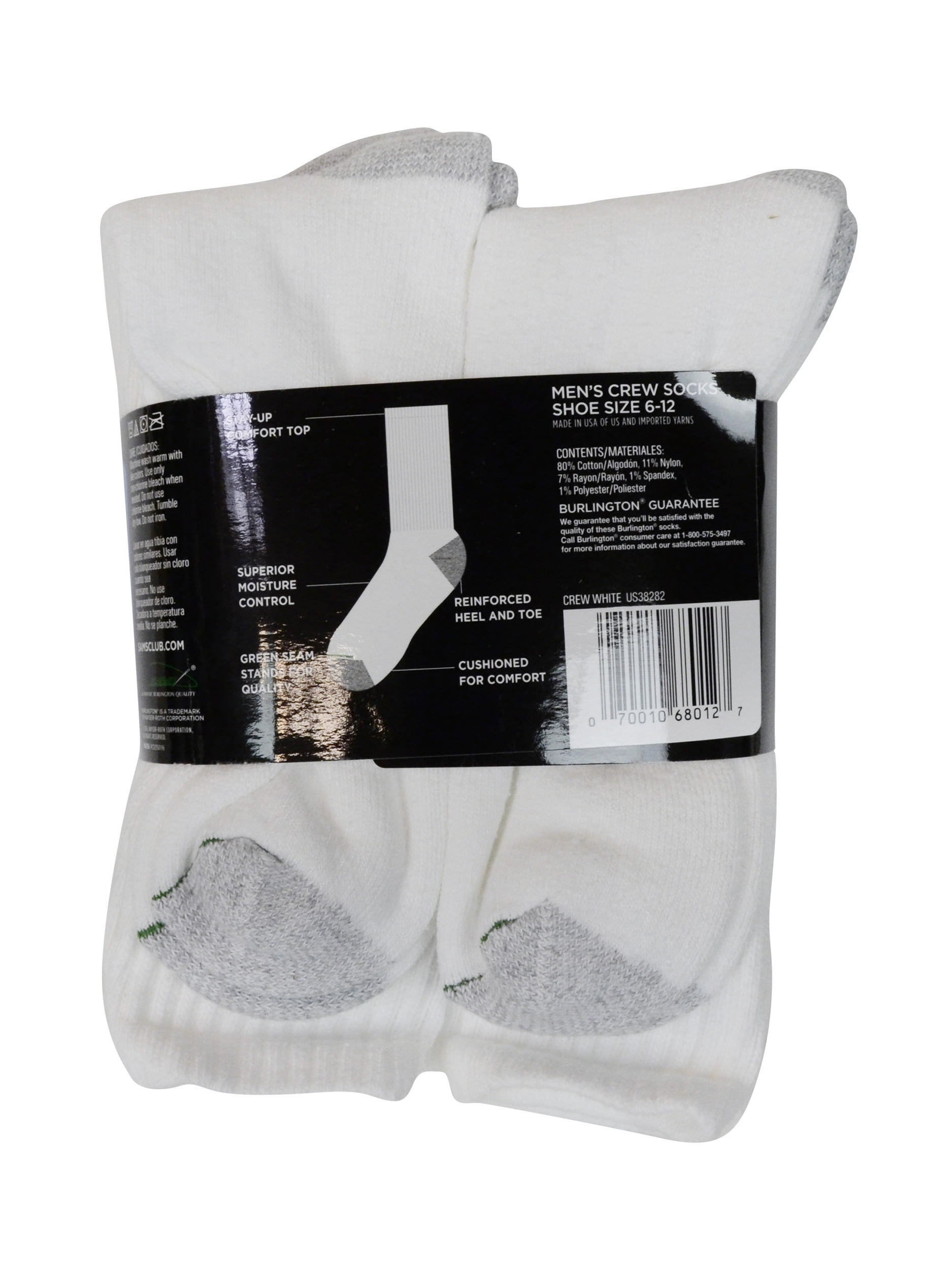 White Burlington Comfort Power Mens 10 Pair White Crew Socks