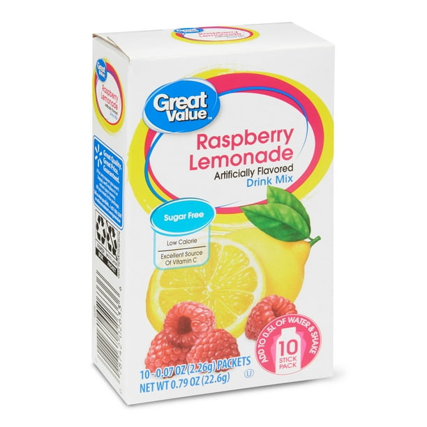 Great Value SugarFree Raspberry Lemonade Drink Mix, 0.07 Oz, 10 Ct