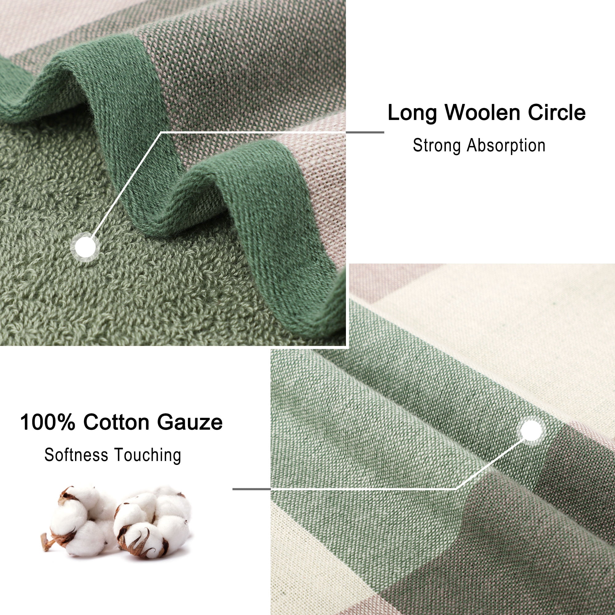 PiccoCasa 6 Pack 100% Cotton Kitchen Dish Towel 13" x 29" Green Plaid