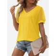 thumbnail image 3 of Womens Casual V Neck T Shirts Swiss Dotted Puffy Sheer Short Sleeve Blouses, 3 of 5