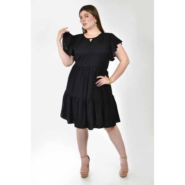 Vestido corto con olanes Roman Fashion /Tallas Extras, 4355 (Negro) negro 42