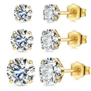 3 Pair Stud Earrings Set,1/20 14k Gold Filled Hypoallergenic Studs,Cubic Zirconia Stud Earrings for Women Girls
