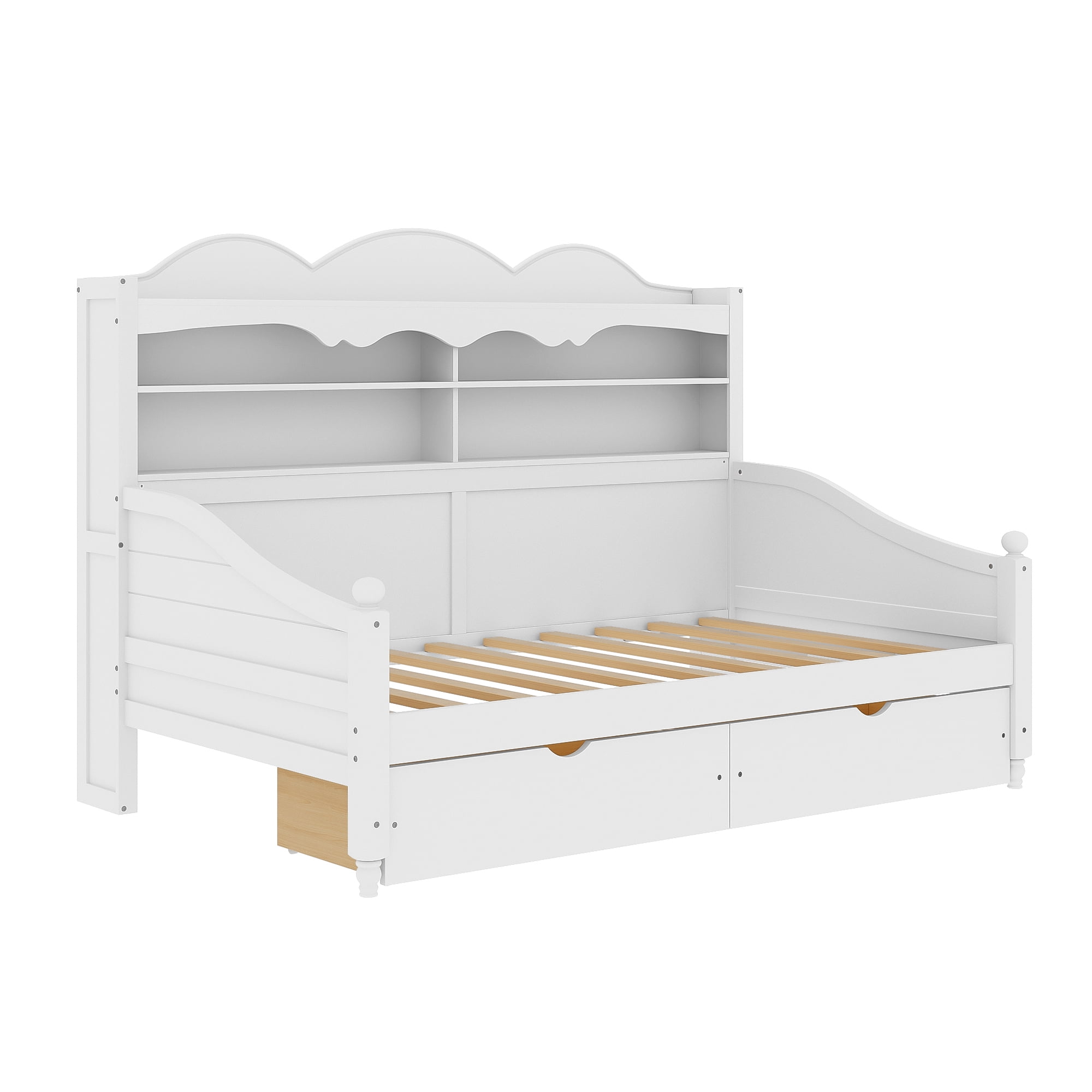 Euroco Wood Twin Size Daybed with Drawers, Captain Bed with Shelves, White