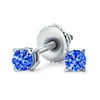 Blue Brilliant Cut CZ Stud Earrings Screwback Imitation Sapphire