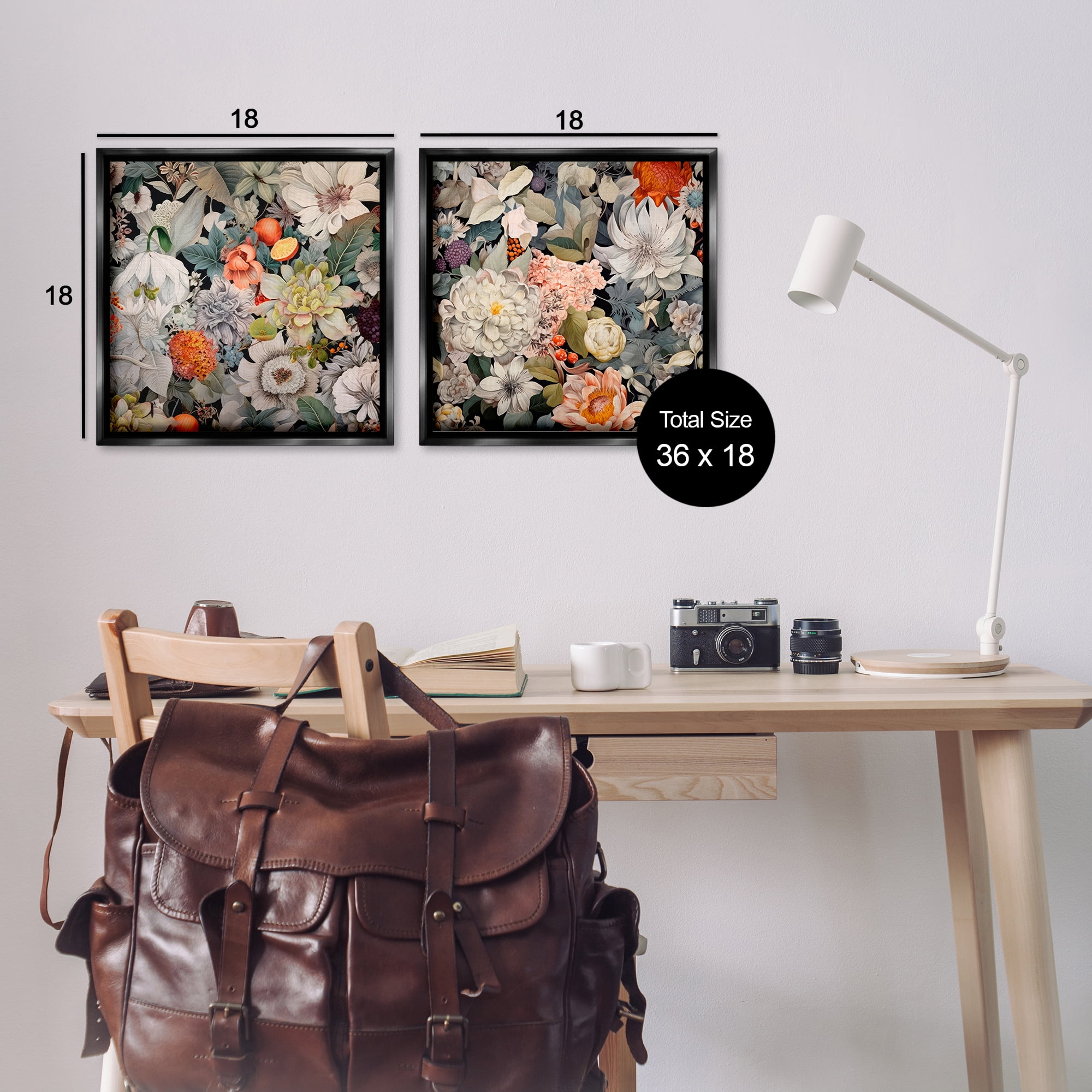 Stupell Industries Striking Botanical Floral Plants & Flowers Painting Black Floater Framed Canvas Art Print Wall Art, 18 x 18, Set of 2