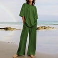 thumbnail image 3 of Two Piece Sets for Women Spring Cute Vacation Outfits for Women Clothing Set Female Round Neck Short Sleeve Tops Pants Sets Long Pant Style S_712 Women's Tracksuits Green S, 3 of 5