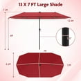 thumbnail image 3 of Costway 13 FT Large Patio Umbrella with LED Solar Lights Crank Handle 12 Heavy-Duty Ribs Wine, 3 of 10