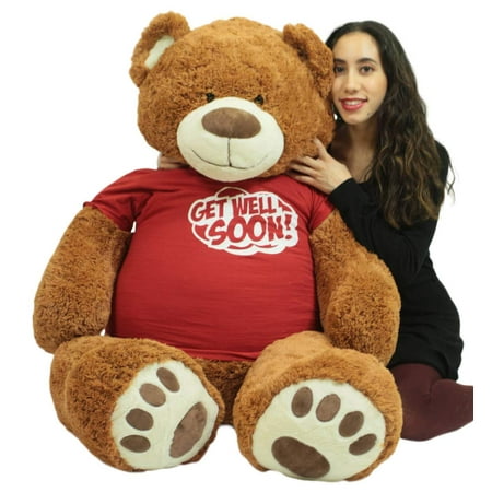 Big Teddy - Get Well Soon Giant Teddy Bear 5 ft Soft 60 Inch, Wears Removable T-shirt Get Well Soon, Cookie Dough Color