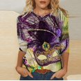thumbnail image 2 of JGNGSHN Womens Mardi Gras 3/4 Length Sleeve Tops Carnival Party Cruise Shirt Crew Neck Print Blouses, 2 of 5
