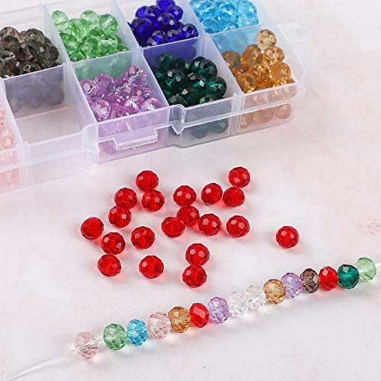 QUEFE 400pcs 8mm Glass Beads for Jewelry Making Bracelets Including 200pcs  Faceted Crystal Glass Beads and 200pcs Crackle Lampwork Glass Round Beads  Assorted Colors(2 Box) 