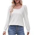 thumbnail image 1 of Timegard Hauts à Oeillets pour Femmes Col Rond Manches Longues Bouffantes T-Shirts Transparents Chic Décontracté Hauts Amples, 1 of 5