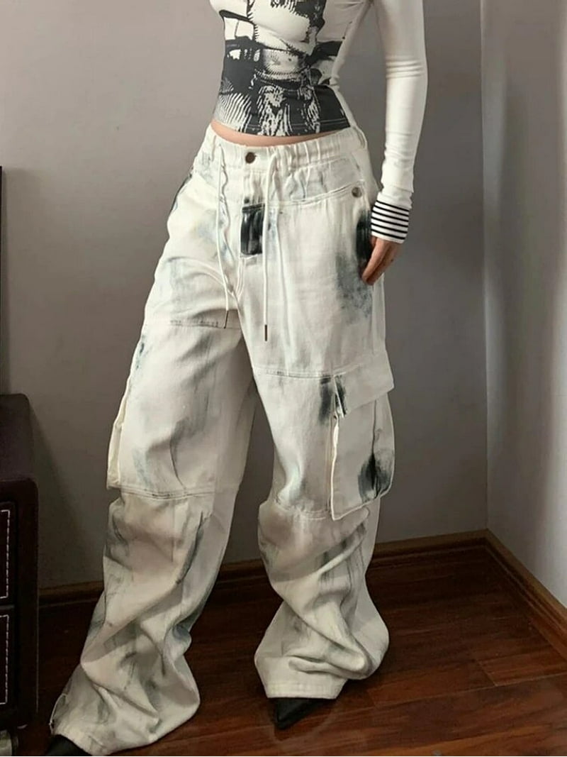 Woman Dark Academia Goblin Core Jeans Baggy Graffiti Denim Pants