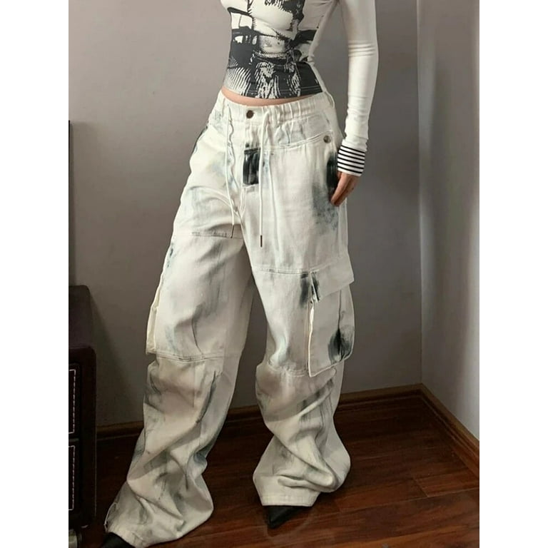 Woman Dark Academia Goblin Core Jeans Baggy Graffiti Denim