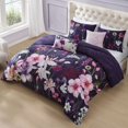 thumbnail image 4 of Bebejan Morning Glory 5 Piece Comforter Set, Purple, King,  100% Cotton Sateen, Reversible, All Season, Cozy Comfort, 4 of 10